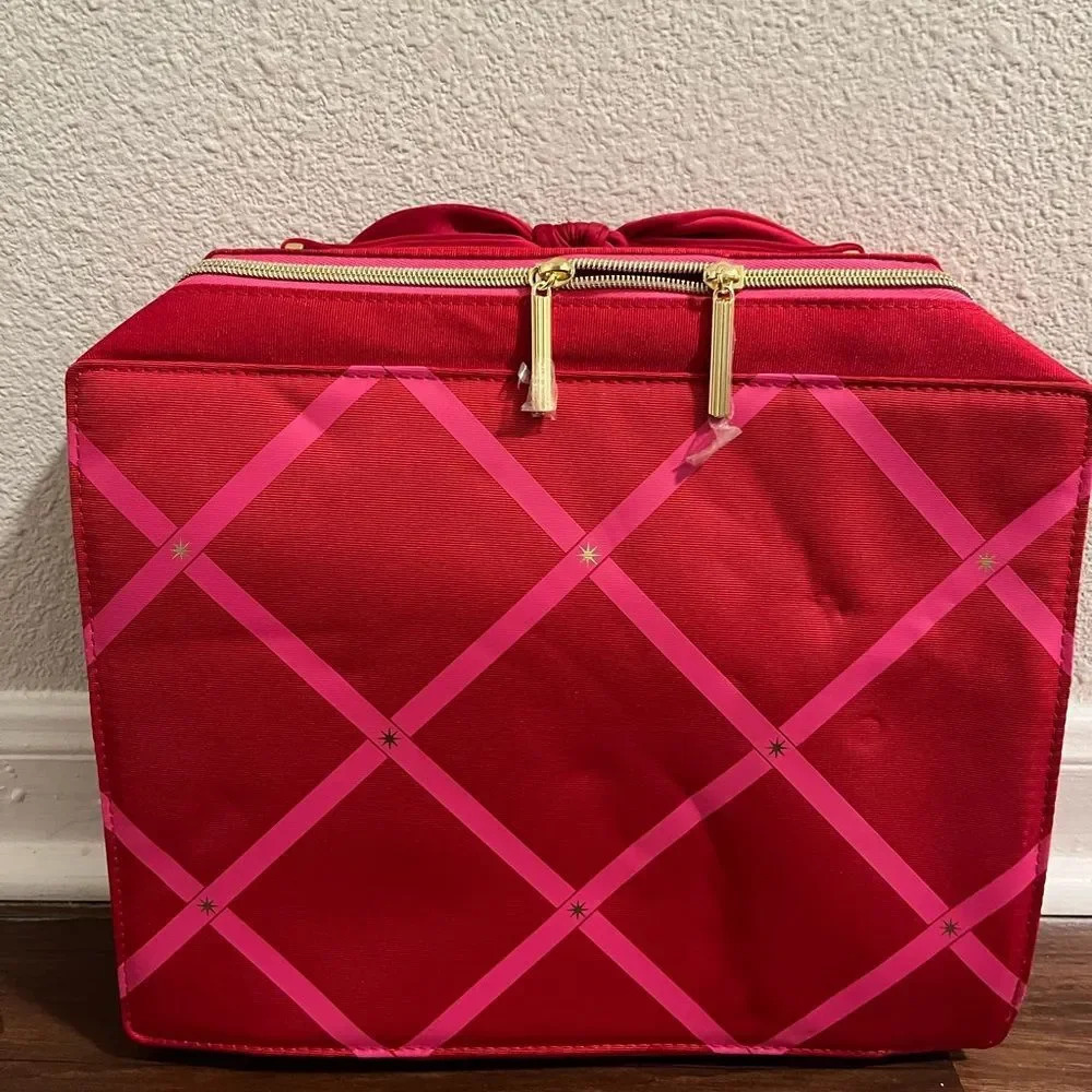 NWOT Estee Lauder Red/Pink Large Travel/Makeup Case 13" X 11" New